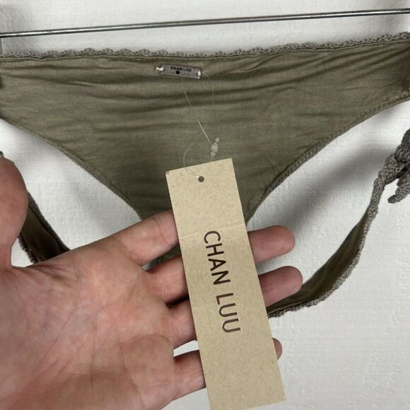 Chan Luu Bikini Bottoms S Womens New Gray Green Crochet Paloma String Mini - Picture 2 of 6